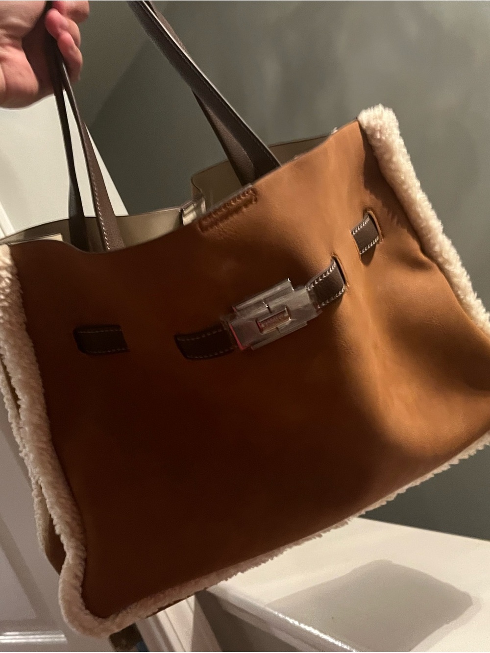 DKNY Leather Shearling Handbag